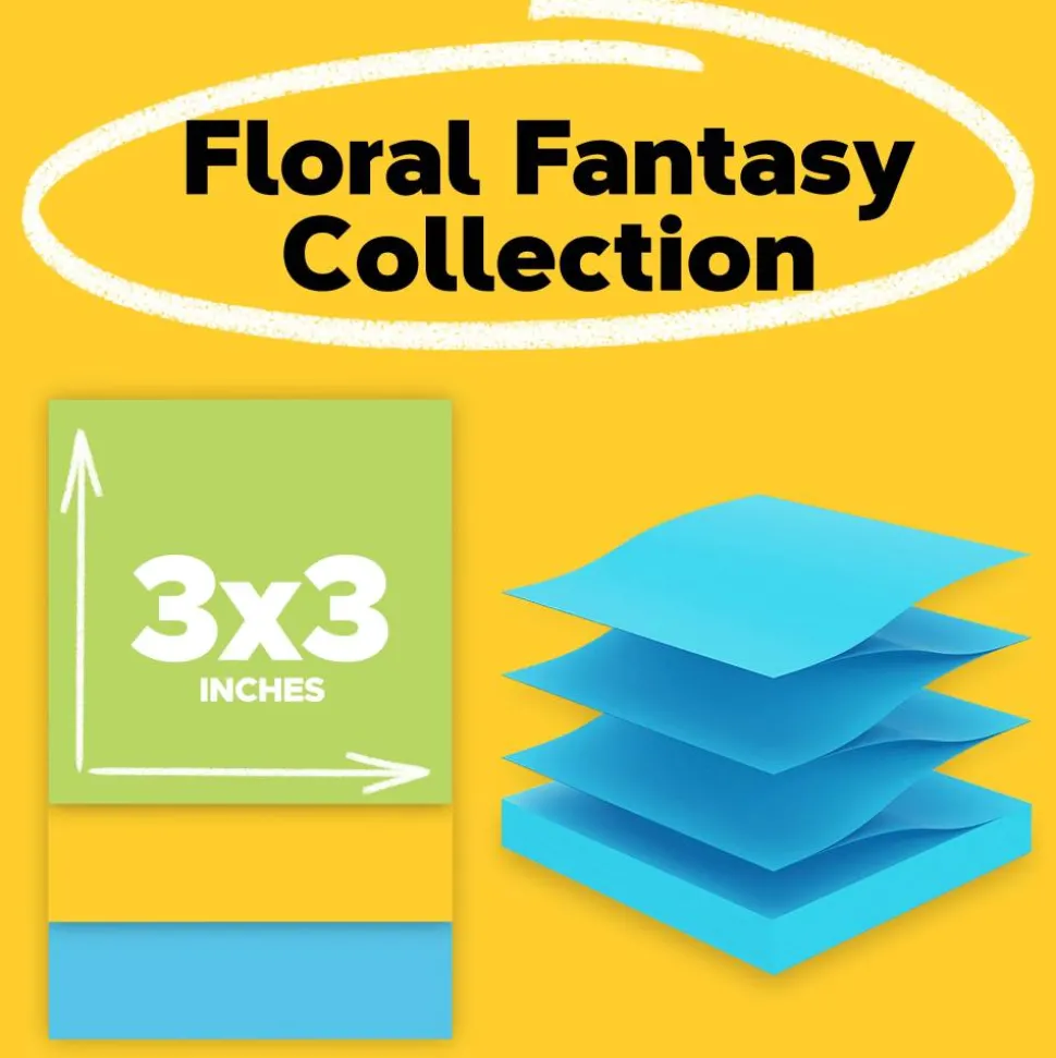 Post-it Pop-up Notes, 3 x 3 in, 12 Sticky Note Pads, 100 Sheets/Pad, School Supplies and Office Products, Accordion Sticky Notes, Floral Fantasy