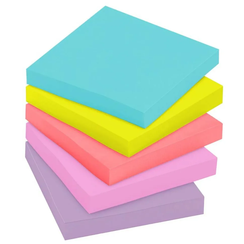 Post-it Super Sticky Notes, 3 x 3 in, 5 Sticky Note Pads, 90 Sheets/Pad, 2X the Sticking Power, School Supplies and Office Products, Supernova Neons