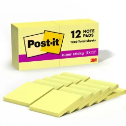 Post-it Super Sticky Notes, 3 x 3 in, 12 Sticky Note Pads, 90 Sheets/Pad, 2X the Sticking Power, School Supplies and Office Products, Canary Yellow