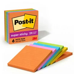 Post-it Super Sticky Notes, 4 in x 4 in, 6 Pads, 90 Sheets/Pad, Lined, 2x the Sticking Power, School and Office Supplies, Sticky Notes for Surfaces