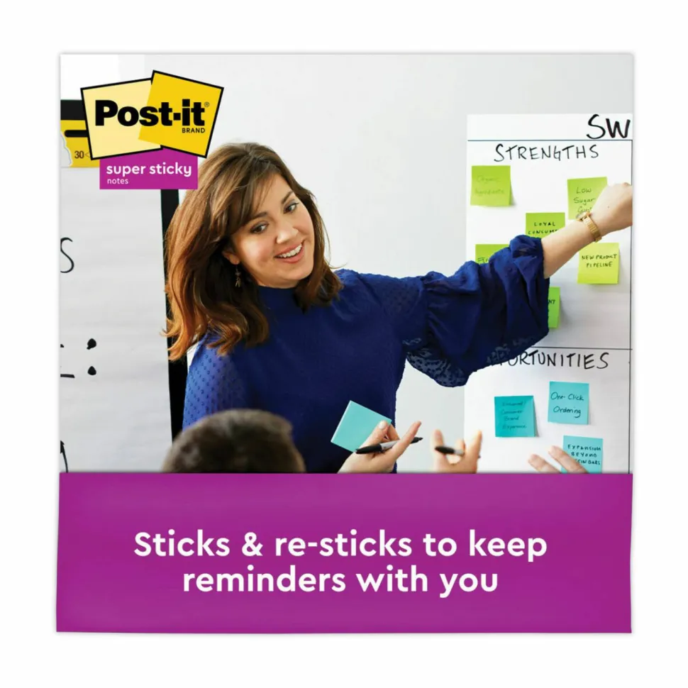 Post-it Super Sticky Notes, 3 x 3 in, 24 Bulk Sticky Note Pads, 70 Sheets/Pad, 2X the Sticking Power, School Supplies, Supernova Neons