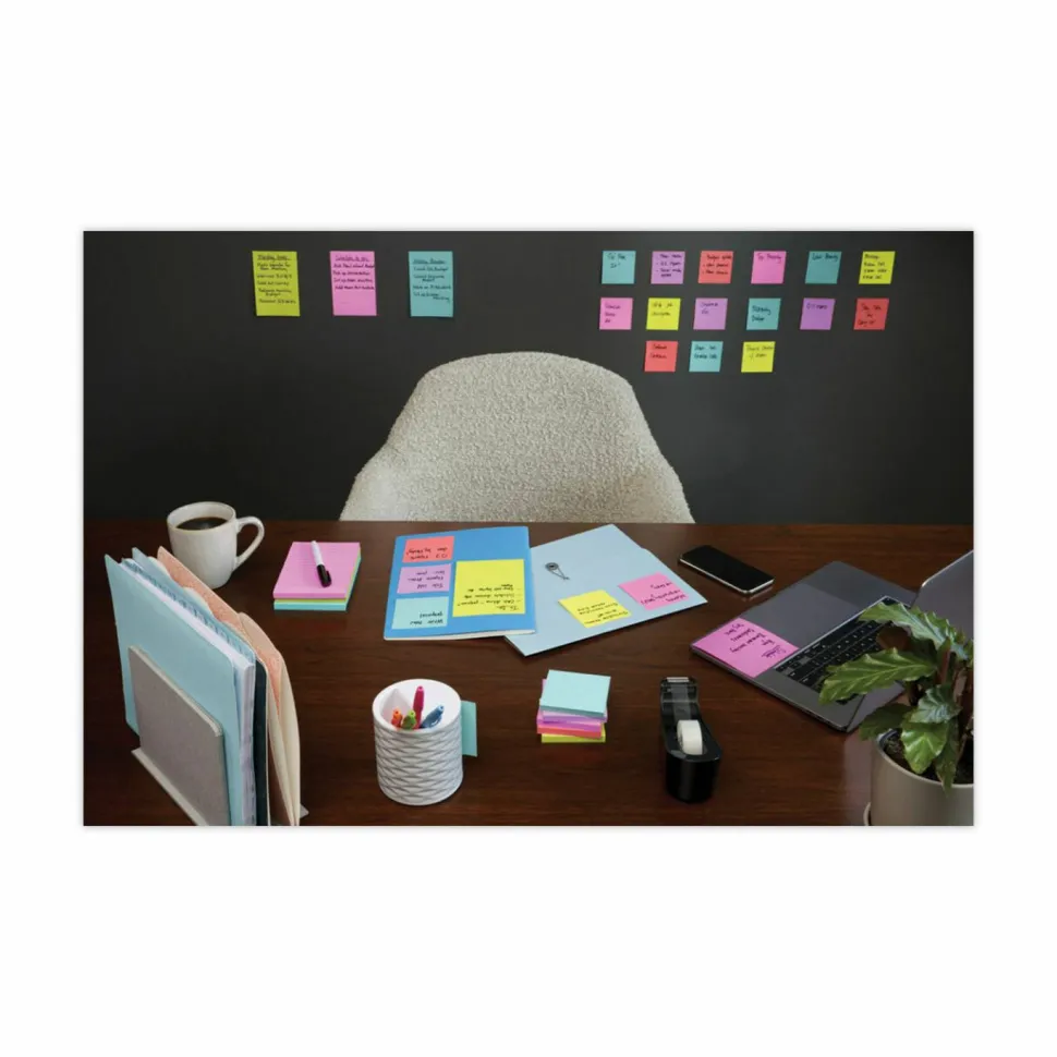 Post-it Super Sticky Notes, 3 x 3 in, 24 Bulk Sticky Note Pads, 70 Sheets/Pad, 2X the Sticking Power, School Supplies, Supernova Neons