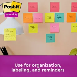 Post-it Super Sticky Notes, 3 x 3 in, 12 Sticky Note Pads, 2X the Sticking Power, School Supplies and Office Products, Supernova Neons