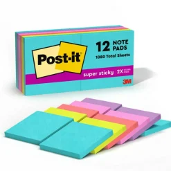 Post-it Super Sticky Notes, 3 x 3 in, 12 Sticky Note Pads, 2X the Sticking Power, School Supplies and Office Products, Supernova Neons