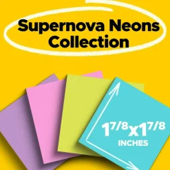 Post-it Super Sticky Notes, 1.88 x 1.88 in, 8 Mini Sticky Note Pads, 90 Sheets/Pad, 2X the Sticking Power, School Supplies, Supernova Neons