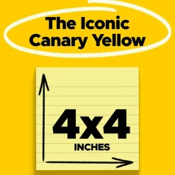 Post-it Super Sticky Notes, 4 x 4 in, 6 Lined Sticky Note Pads, 90 Sheets/Pad, 2X the Sticking Power, School and Office Supplies, Canary Yellow