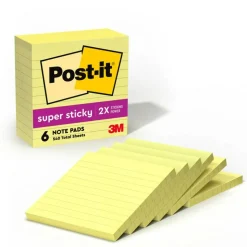 Post-it Super Sticky Notes, 4 x 4 in, 6 Lined Sticky Note Pads, 90 Sheets/Pad, 2X the Sticking Power, School and Office Supplies, Canary Yellow
