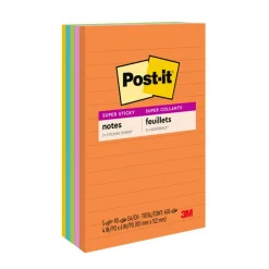 Post-it Super Sticky Notes, 4 x 6 in, 5 Lined Sticky Note Pads, 90 Sheets/Pad, 2X the Sticking Power, School and Office Supplies, Energy Boost