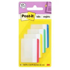 Post-it Durable Tabs, 2 in. x 1.5 in. Pack of 24 Tabs, Beige, Green, Red, Canary Yellow