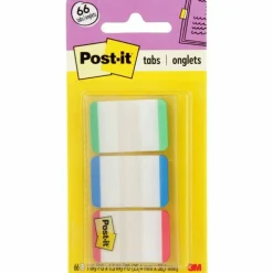 Post-it Durable Tabs, 1" x 1 1/2", Blue/Green/Red Color Bars, 22 Flags Per Pad, Pack Of 3 Pads