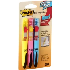 Post-it Flag Plus Highlighters, Assorted Colors, Pack Of 3