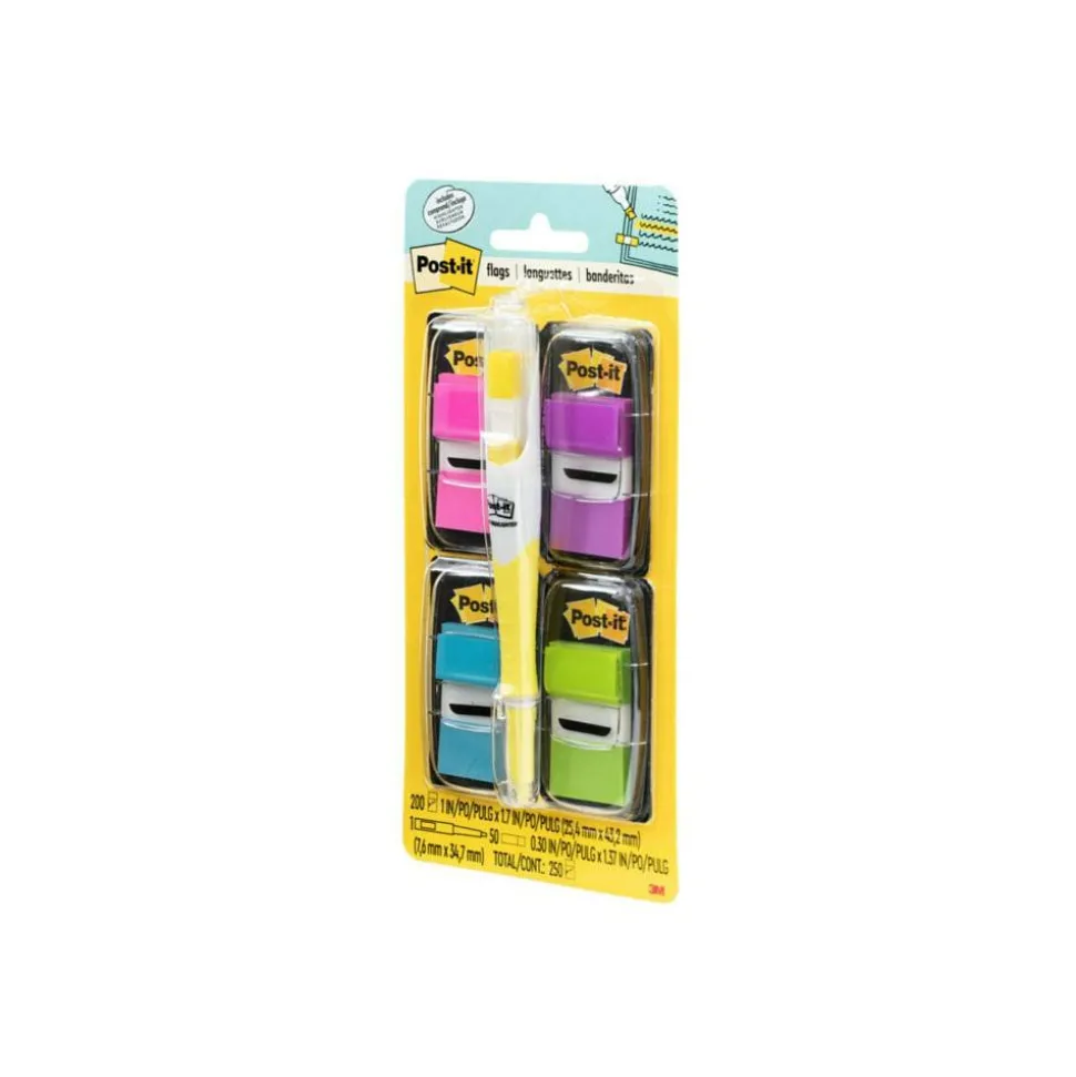 Post-it Flags, 4 Dispensers, 50 Flags/Dispenser, Assorted Bright Colors, School Supplies for Students, Flags for Textbooks and Notebooks