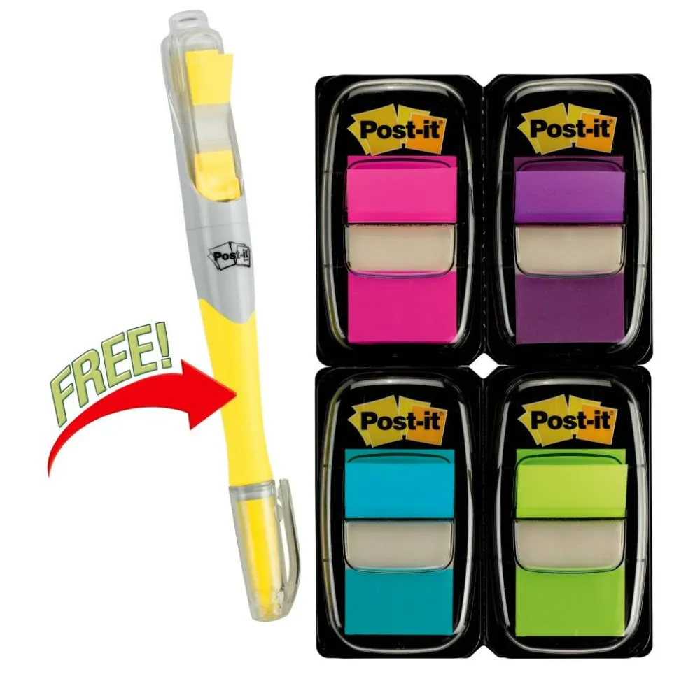 Post-it Flags, 4 Dispensers, 50 Flags/Dispenser, Assorted Bright Colors, School Supplies for Students, Flags for Textbooks and Notebooks