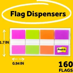 Post-it Flags, .94 in. x 1.7 in., 8 Dispensers, 20 Flags/Dispenser, Assorted Colors, Back to School Supplies for Students, Flags for Textbooks