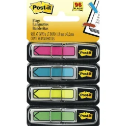 Post-it Flags, .5 in. x 1.7 in., 4 Dispensers, 24 Flags/Dispenser, Assorted Bright Colors, School Supplies for Students, Flags for Textbooks