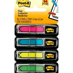 Post-it Flags, .5 in. x 1.7 in., 4 Dispensers, 24 Flags/Dispenser, Assorted Bright Colors, School Supplies for Students, Flags for Textbooks