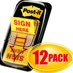 Post-it Flags, 1 in. x 1.7 in., 12 Dispensers, 50 Flags/Dispenser, Yellow, Printed 