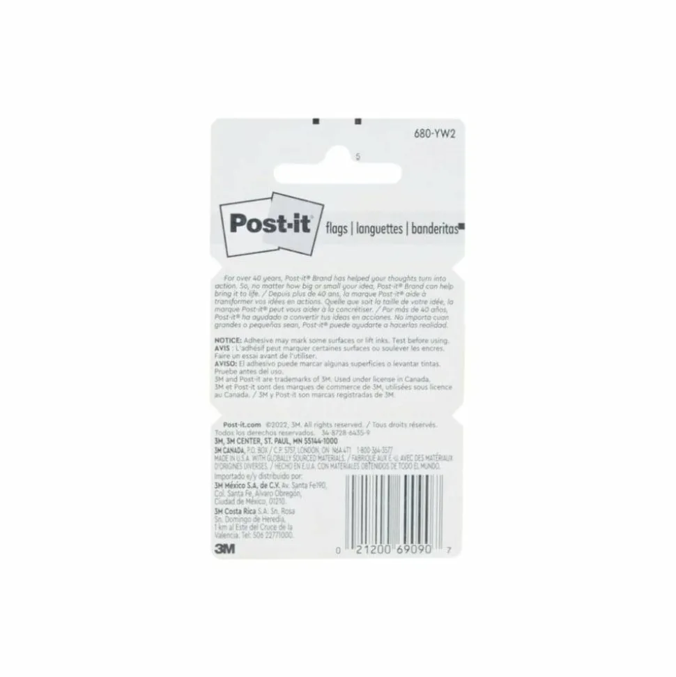 Post-it Flags, 1 in. x 1.7 in., 12 Dispensers, 50 Flags/Dispenser, Yellow, School Supplies for Students, Flags for Textbooks and Notebooks