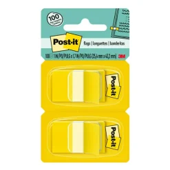 Post-it Flags, 1 in. x 1.7 in., 2 Dispensers, 50 Flags/Dispenser, Yellow, School Supplies for Students, Tabs for Textbooks and Notebooks