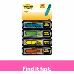 Post-it Flags, .47 in. x 1.7 in., 4 Dispensers, 20 Flags/Dispenser, Assorted Bright Colors, 