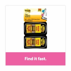 Post-it Flags, 1 in. x 1.7 in., 2 Dispensers, 50 Flags/Dispenser, Yellow, Printed 