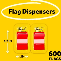 Post-it Flags, 1 in. x 1.7 in., 12 Dispensers, 50 Flags/Dispenser, Red, School Supplies for Students, Flags for Textbooks and Notebooks