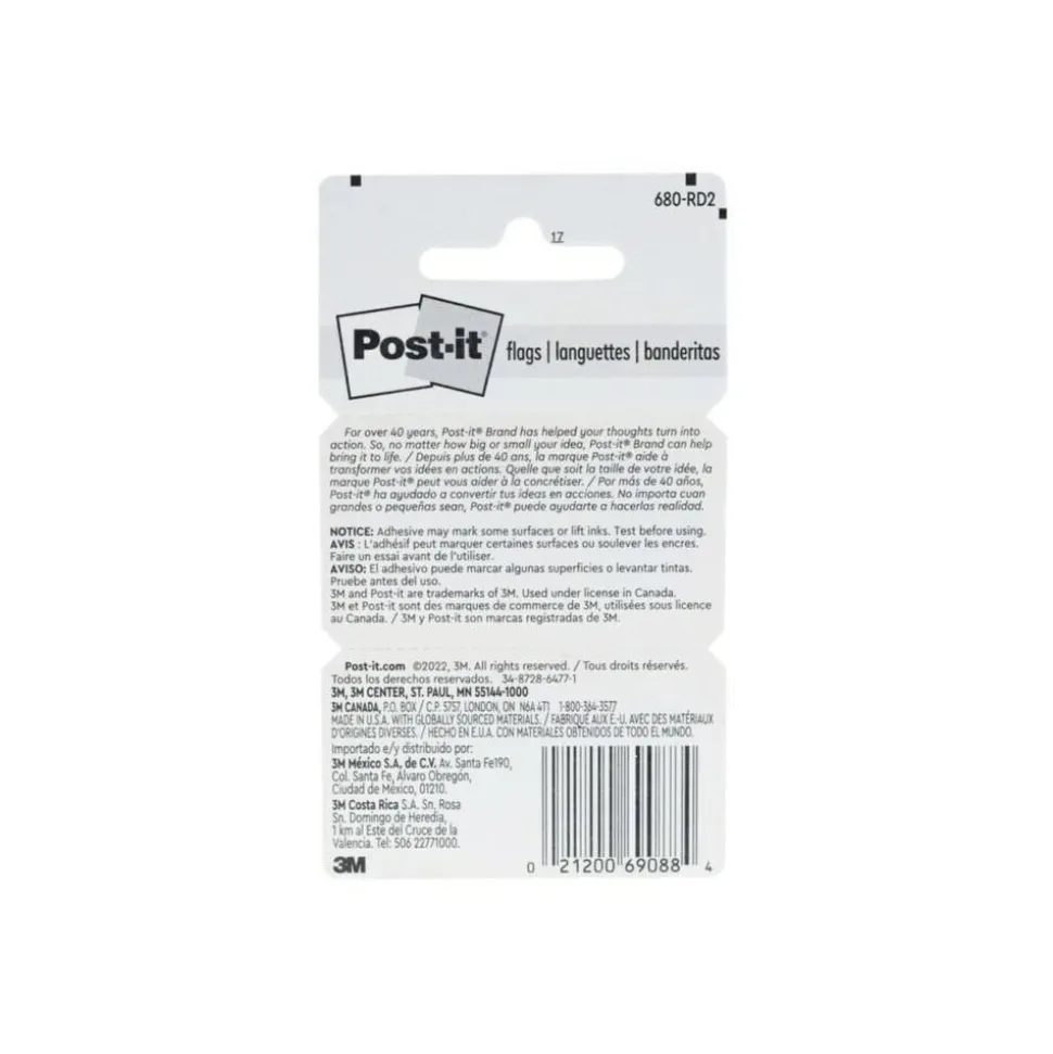 Post-it Flags, 1 in. x 1.7 in., 12 Dispensers, 50 Flags/Dispenser, Red, School Supplies for Students, Flags for Textbooks and Notebooks