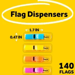 Post-it Flags .47 in. x 1.7 in., 4 Dispensers, 35 Flags/Dispenser, Assorted Colors, School Supplies for Students, Flags for Textbooks and Notebooks