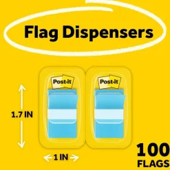 Post it Flags, 1" x 1 7/10", Blue, 50 Flags Per Pad, Pack Of 2 Pads