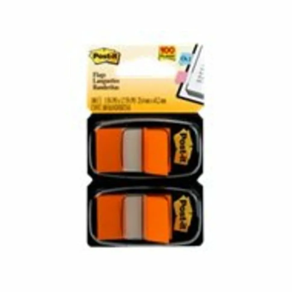 Post-it Flags, 1" x 1 -11/16", Orange, 50 Flags Per Pad, Pack Of 2 Pads