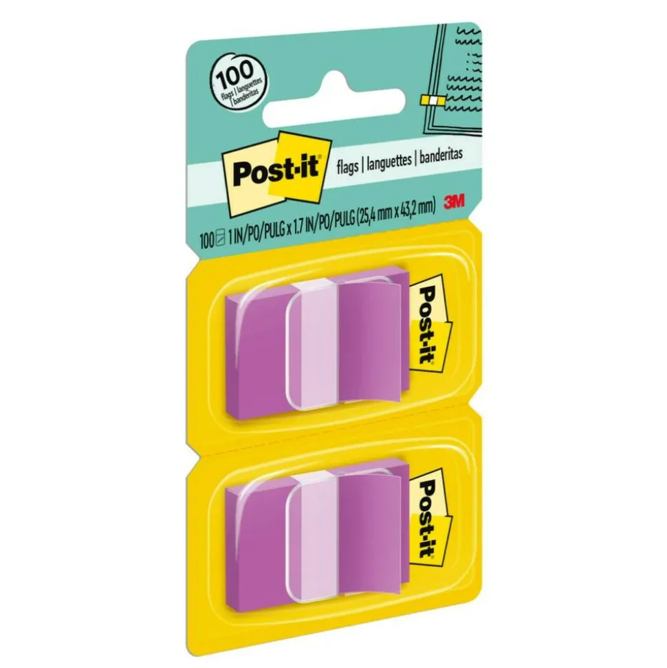 Post-it Flags, 1" x 1 -11/16", Purple, 50 Flags Per Pad, Pack Of 2 Pads