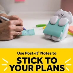 Post-it Note Dispenser, 3 in x 3 in, 1 Dispenser, 1 Pad, 45 Sheets/Pad, White Cat Design, Sticky Notes Holder for Desk, Classroom or Office Supplies