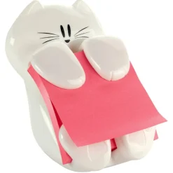 Post-it Note Dispenser, 3 in x 3 in, 1 Dispenser, 1 Pad, 45 Sheets/Pad, White Cat Design, Sticky Notes Holder for Desk, Classroom or Office Supplies