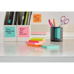 Post-it Note Dispenser, 3 in x 3 in, 1 Dispenser, 1 Pad, 45 Sheets/Pad, Black Grey Geometric Pattern, Sticky Notes Holder for Desk or Classroom