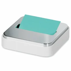 Post-it Note Dispenser, 3 x 3 in, 1 Dispenser, 1 Pad, 45 Sheets/Pad, White Base Steel Top, Sticky Notes Holder for Desk, Classroom or Office Supplies