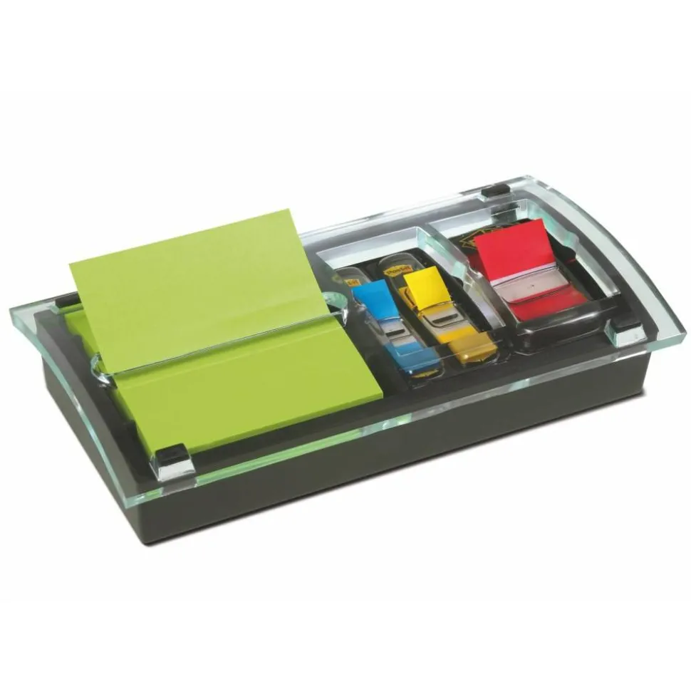 Post-it Notes and Flag Dispenser, 1 Dispenser, 1 Pad, 90 Sheets/Pad, Black Base with Clear Top, 2 Flag Dispensers, 50 Flags/Dispenser, Clean Removal