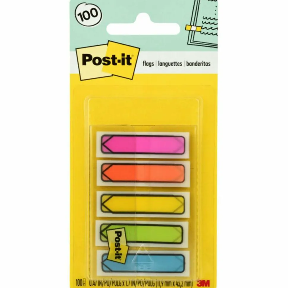 Post-it Notes Arrow Flags, 1-3/4" x 1/2", Assorted Bright Colors, Pack Of 100 Flags