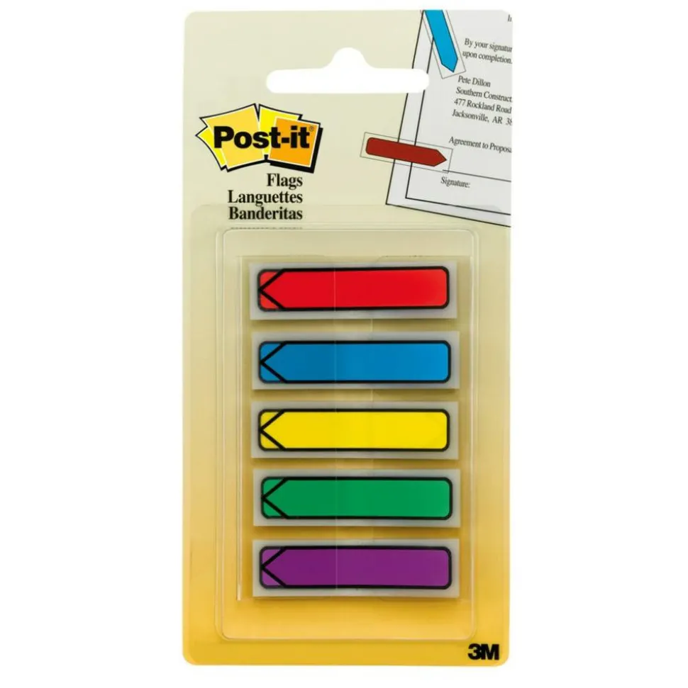 Post-it Notes Arrow Flags, 1-3/4" x 1/2", Assorted Primary Colors, Pack Of 100 Flags