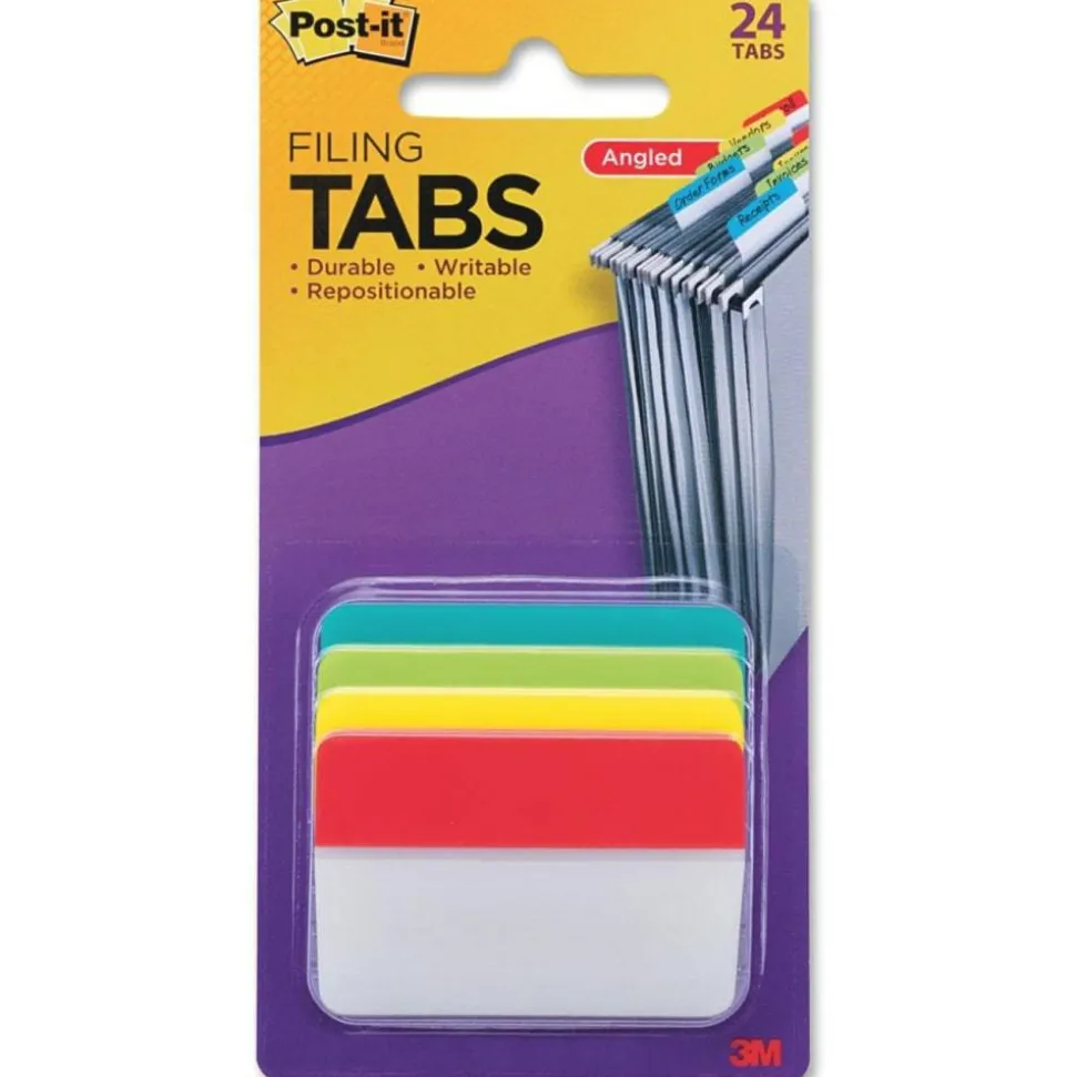 Post-it Notes Durable Angled Hanging File Folder Tabs, 2", Pack Of 24 Tabs, Assorted Colors.
