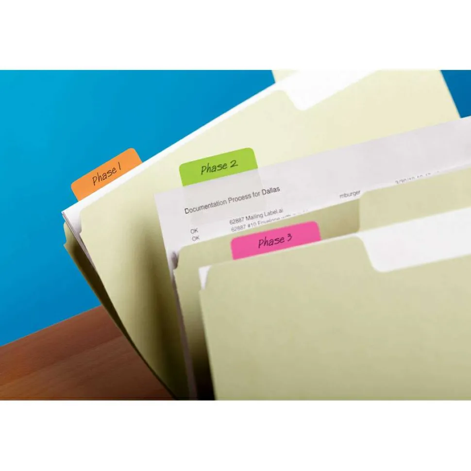 Post-it Notes Durable Filing Tabs, 2" x 1-1/2", Assorted Colors, 6 Flags Per Pad, Pack Of 4 Pads