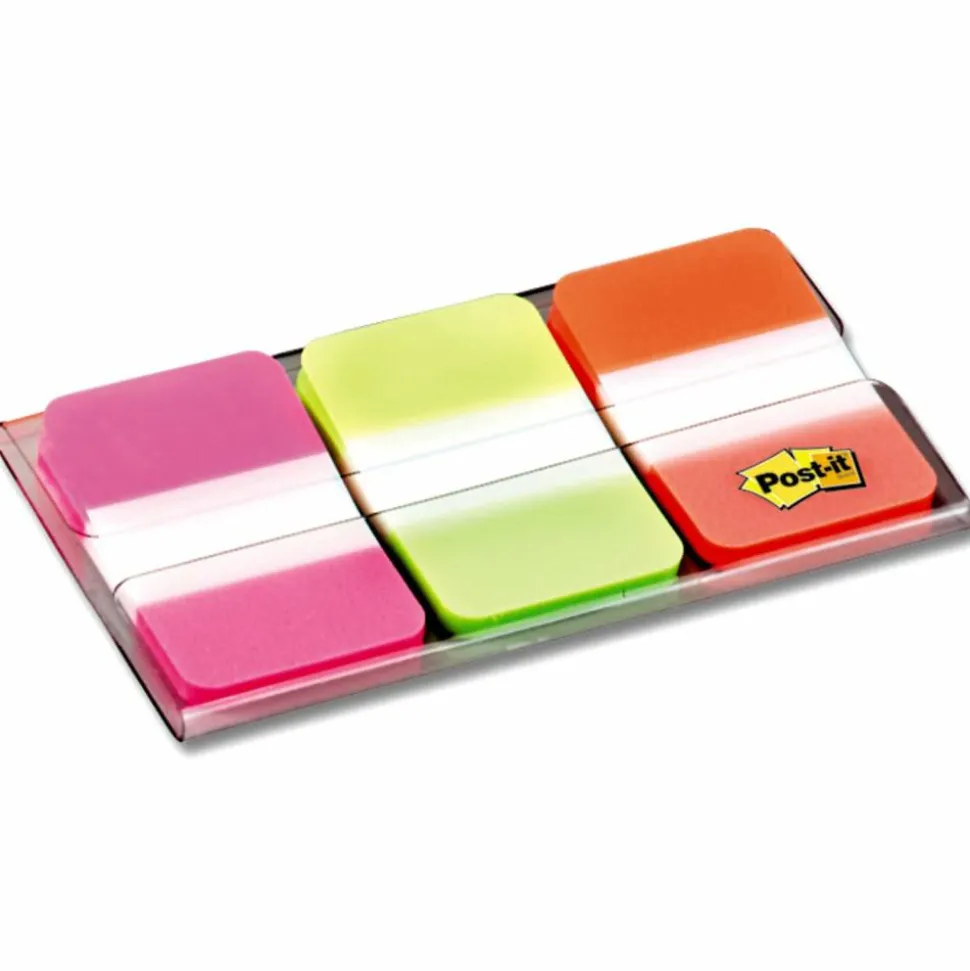 Post-it Notes Durable Filing Tabs, 1" x 1-1/2", Green/Orange/Pink, 22 Flags Per Pad, Pack Of 3 Pads