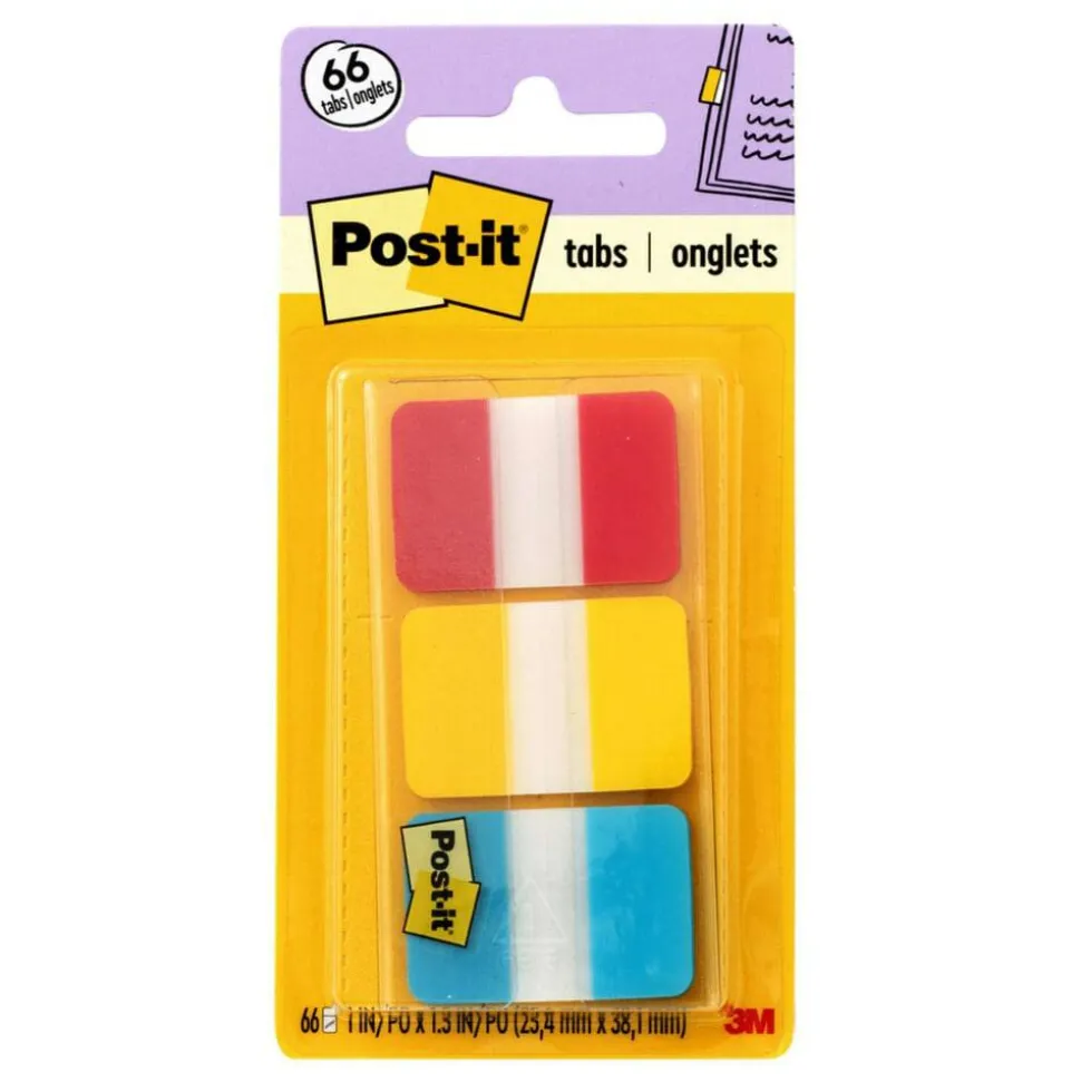 Post-it Notes Durable Filing Tabs, 1" x 1-1/2", Blue/Red/Yellow, 22 Flags Per Pad, Pack Of 3 Pads