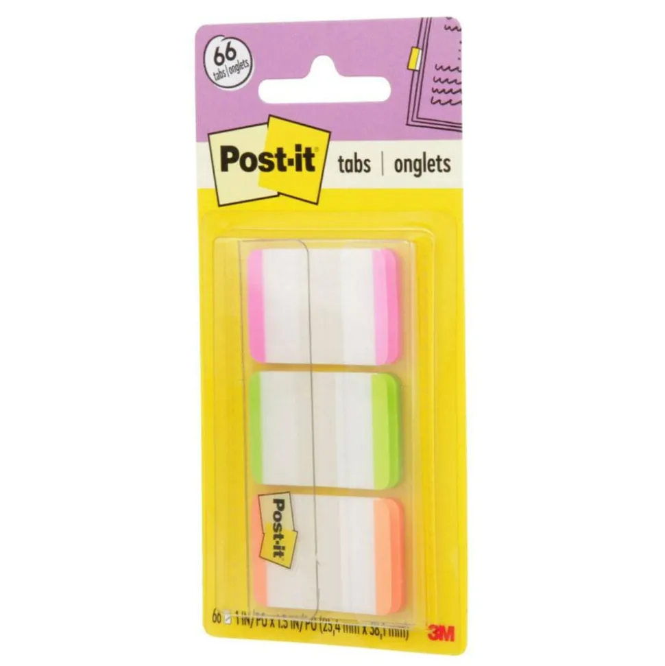 Post-it Notes Durable Filing Tabs, 1" x 1-1/2", Green/Orange/Pink Color Bars, 22 Flags Per Pad, Pack Of 3 Pads