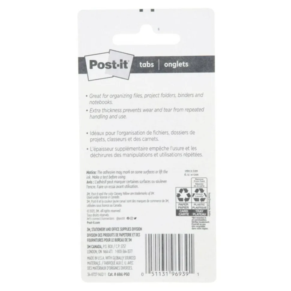 Post-it Notes Durable Filing Tabs, 1" x 1-1/2", Green/Orange/Pink Color Bars, 22 Flags Per Pad, Pack Of 3 Pads