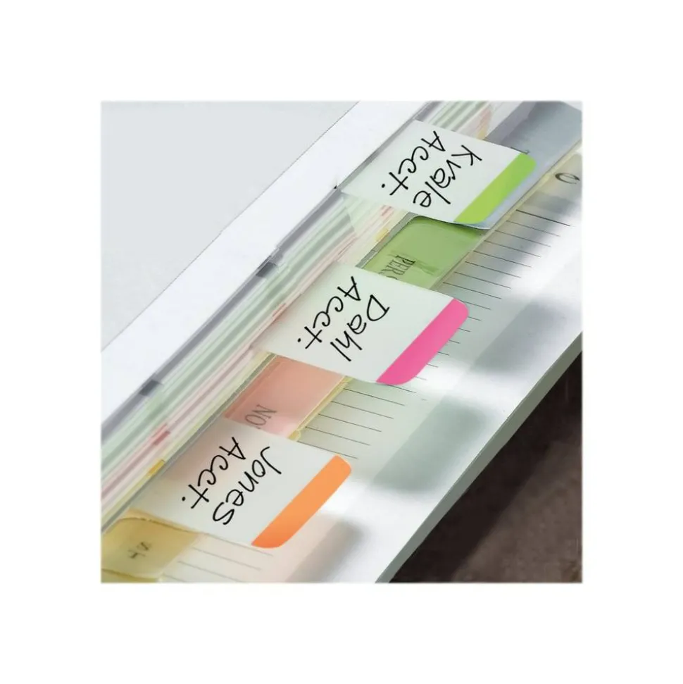 Post-it Notes Durable Filing Tabs, 1" x 1-1/2", Green/Orange/Pink Color Bars, 22 Flags Per Pad, Pack Of 3 Pads