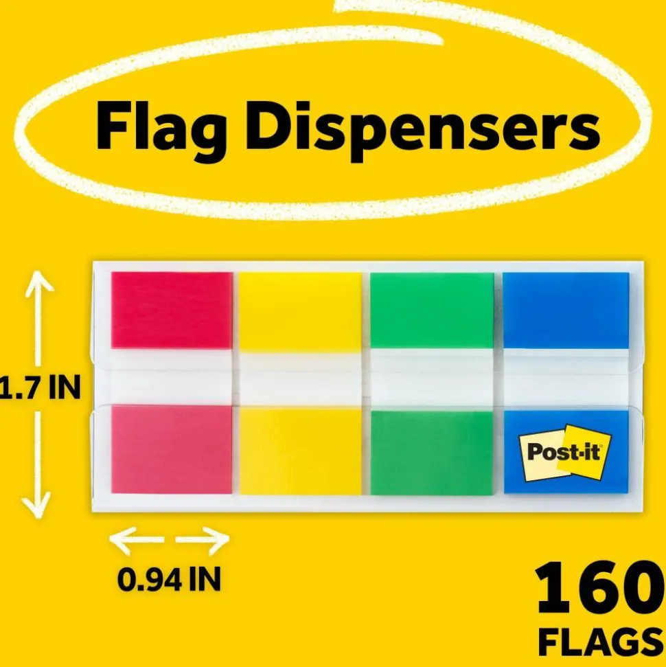 Post-it Notes Flags, 1", Assorted Colors, 40 Flags Per Pad, Pack Of 4 Pads