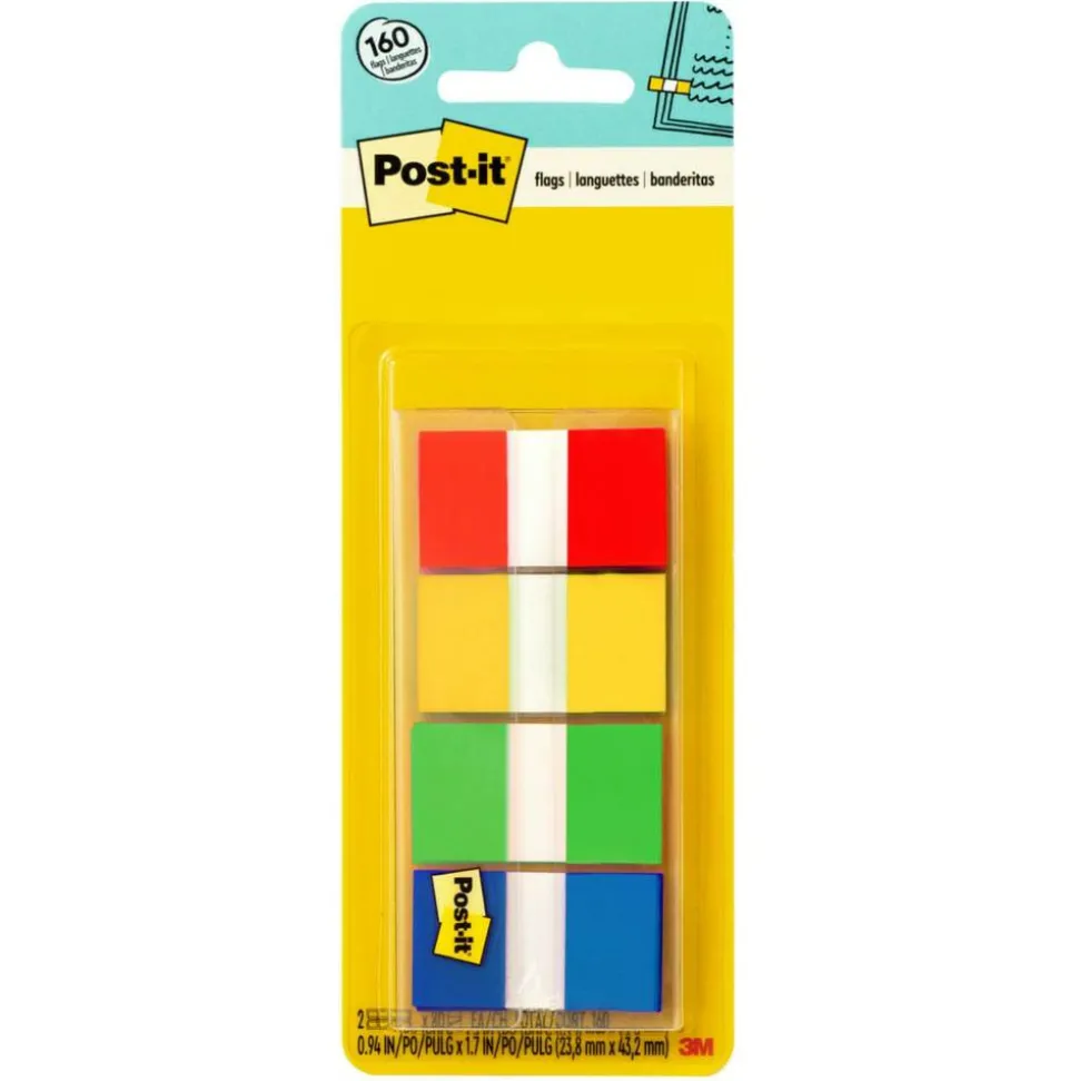 Post-it Notes Flags, 1", Assorted Colors, 40 Flags Per Pad, Pack Of 4 Pads