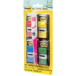 Post-it Notes Flags, With Flag Gel Pen, Assorted Primary Colors, 50 Flags Per Pad, Pack Of 4 Pads