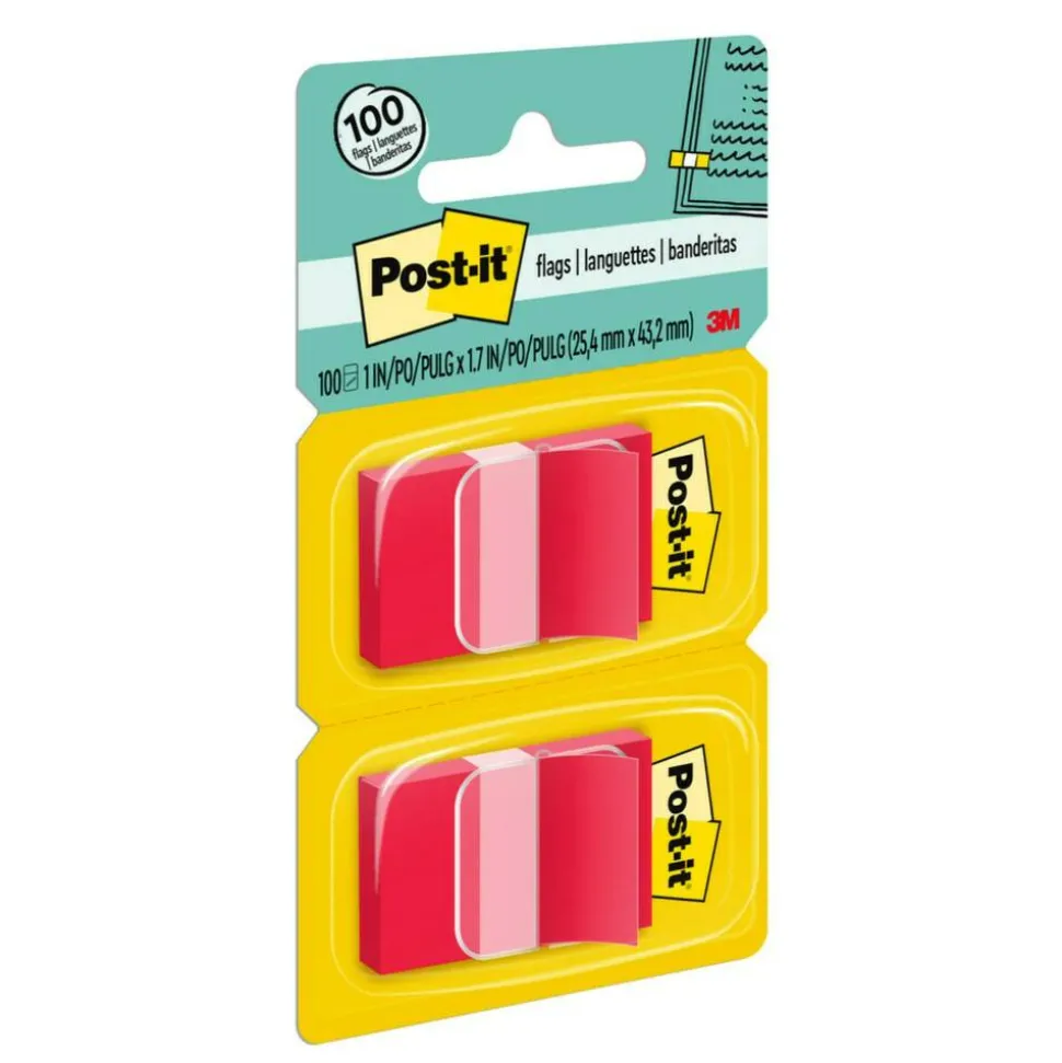 Post-it Notes Flags, 1" x 1-7/10", Red, 50 Flags Per Pad, Pack Of 2 Pads