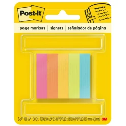 Post-it Notes Page Markers, 1/2" x 2", Electric Glow Colors, 100 Per Pad, Pack Of 5 Pads